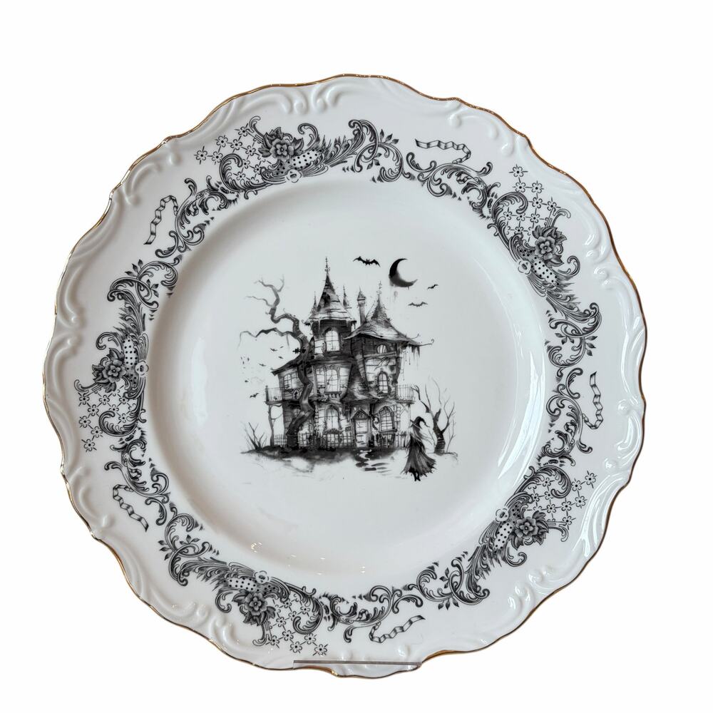 Monterey Bay Halloween Haunted House Dinner Plates 11in Porcelain Spooky NEW - Picture 12 of 15